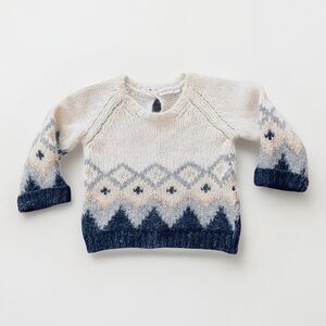 BABE & TESS Soft! Italy Alpaca Pullover Nordic Sweater Sz 12 M Ivory Blue